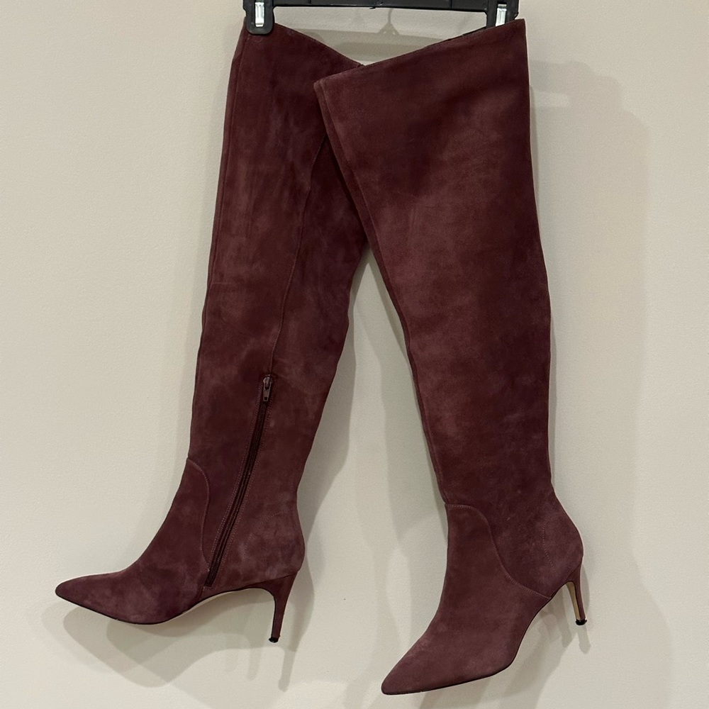 Charles David - purple suede over-the-knee “Piano” boots in Deep Quartz.
